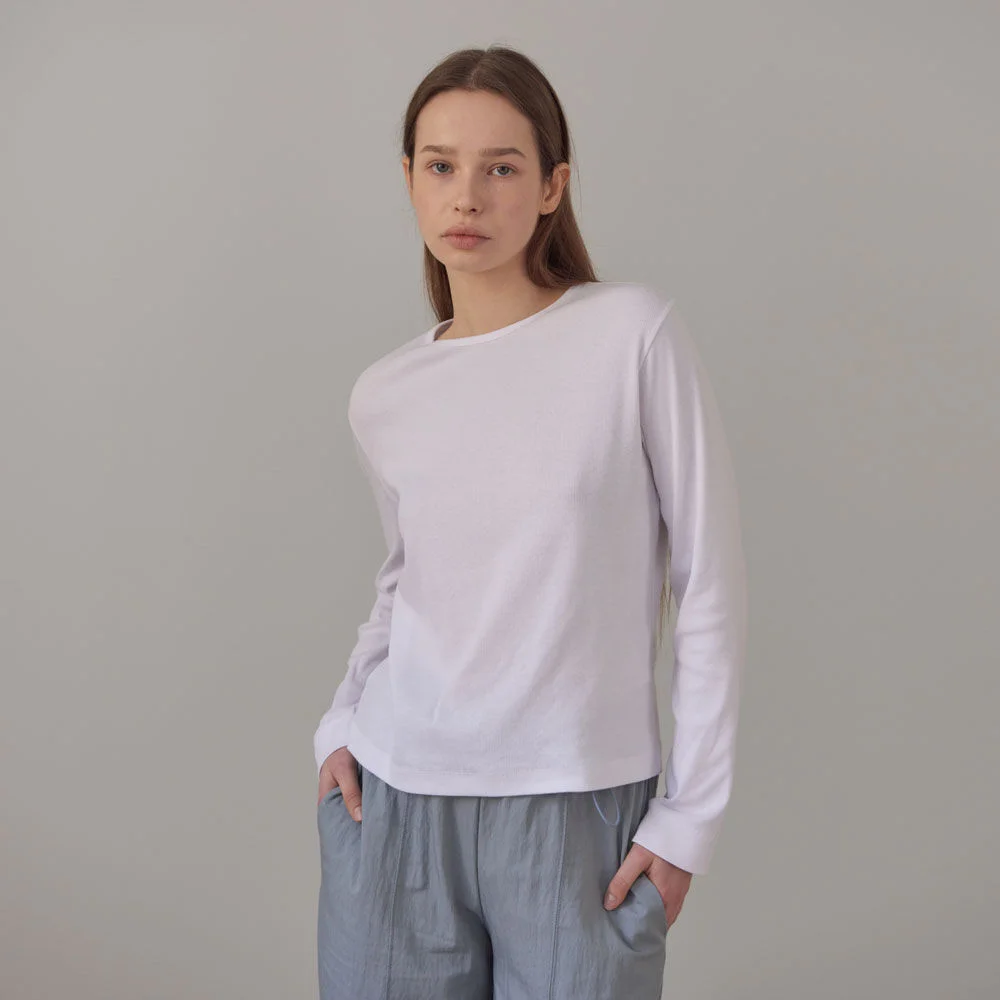 Round Rib Long Sleeve Top (White)