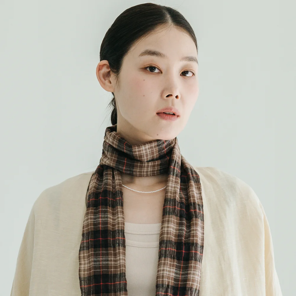 Pattern Cotton Brown Check Scarf