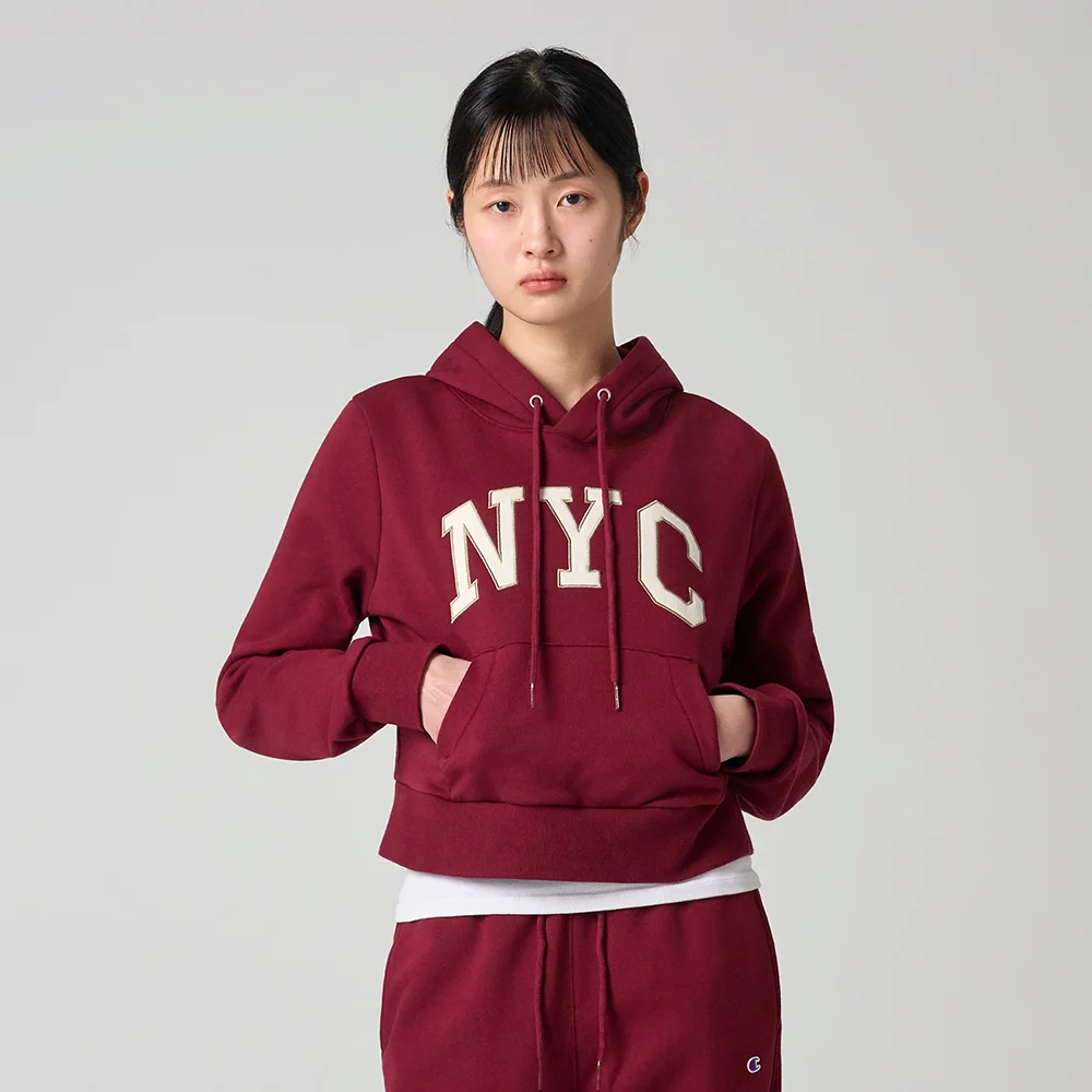 女裝 NYC 短版 連帽衫 T恤 Burgundy