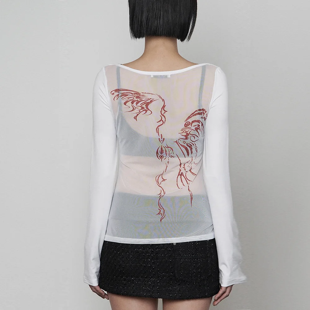 Back See-Through Print Long Sleeve (WHITE)