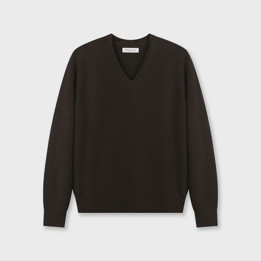 OVERSIZED V NECK KNIT BROWN