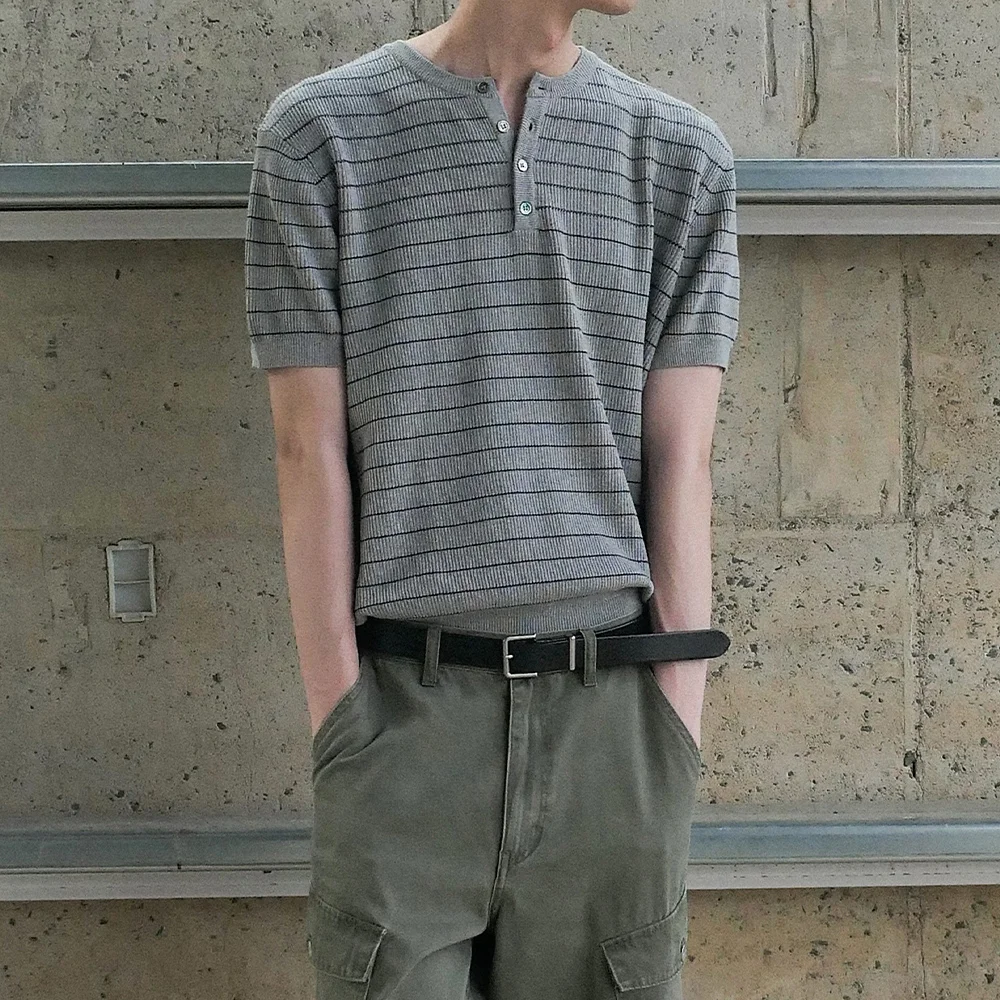 REFINED STRIPE HENLEY HALF KNIT