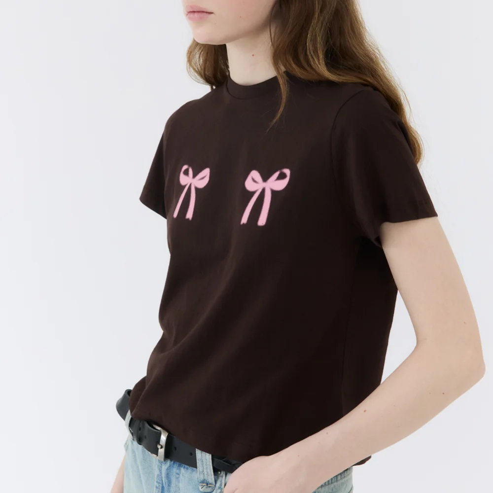 TWIN RIBBON TSHIRTS / BROWN