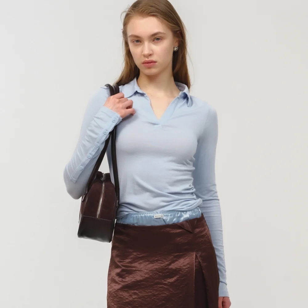 Slim Jersey Collar Top / Sky Blue