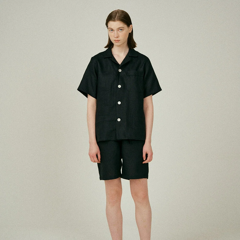 (w) Readymade Pajama Set Linen Black