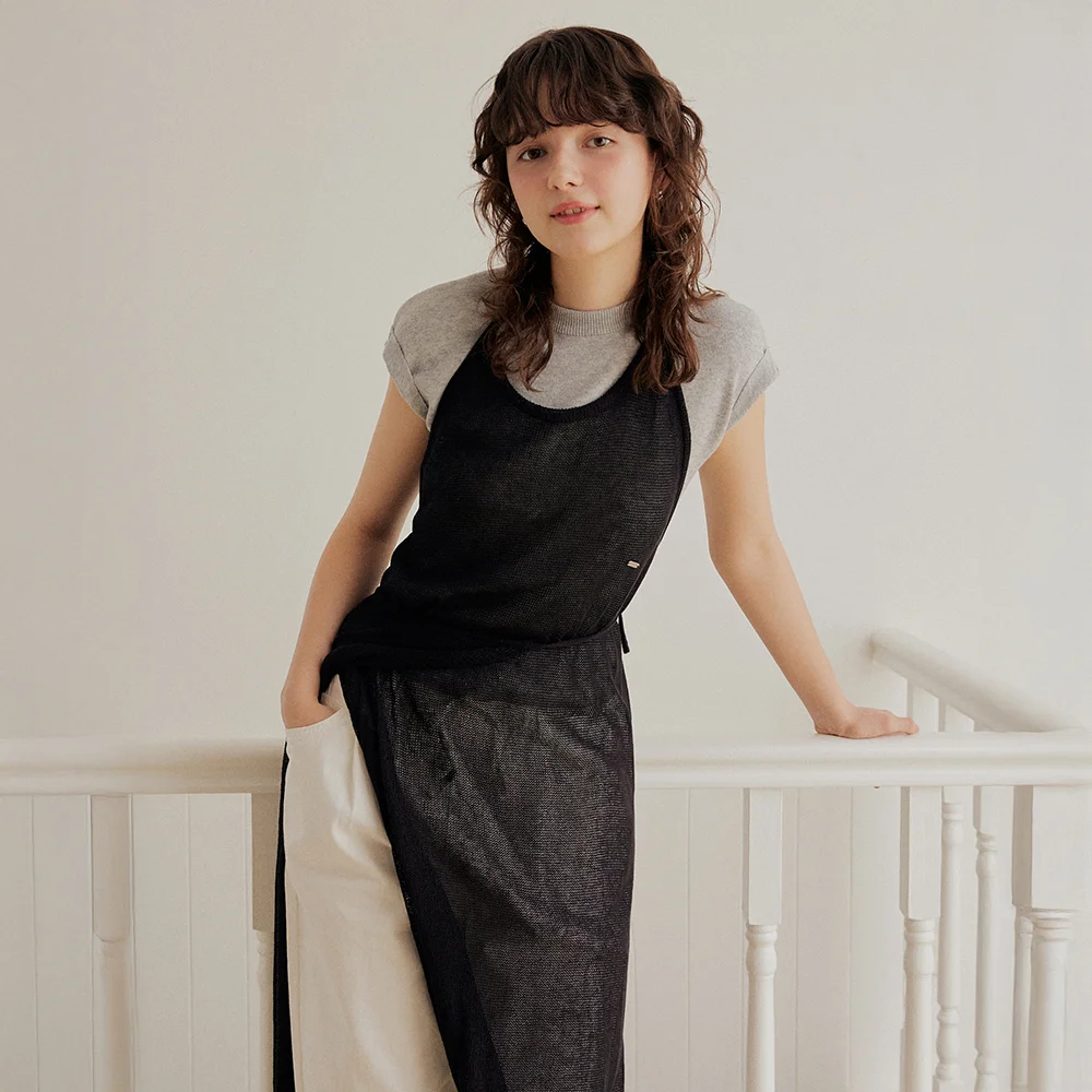 Layered knit dress set - black