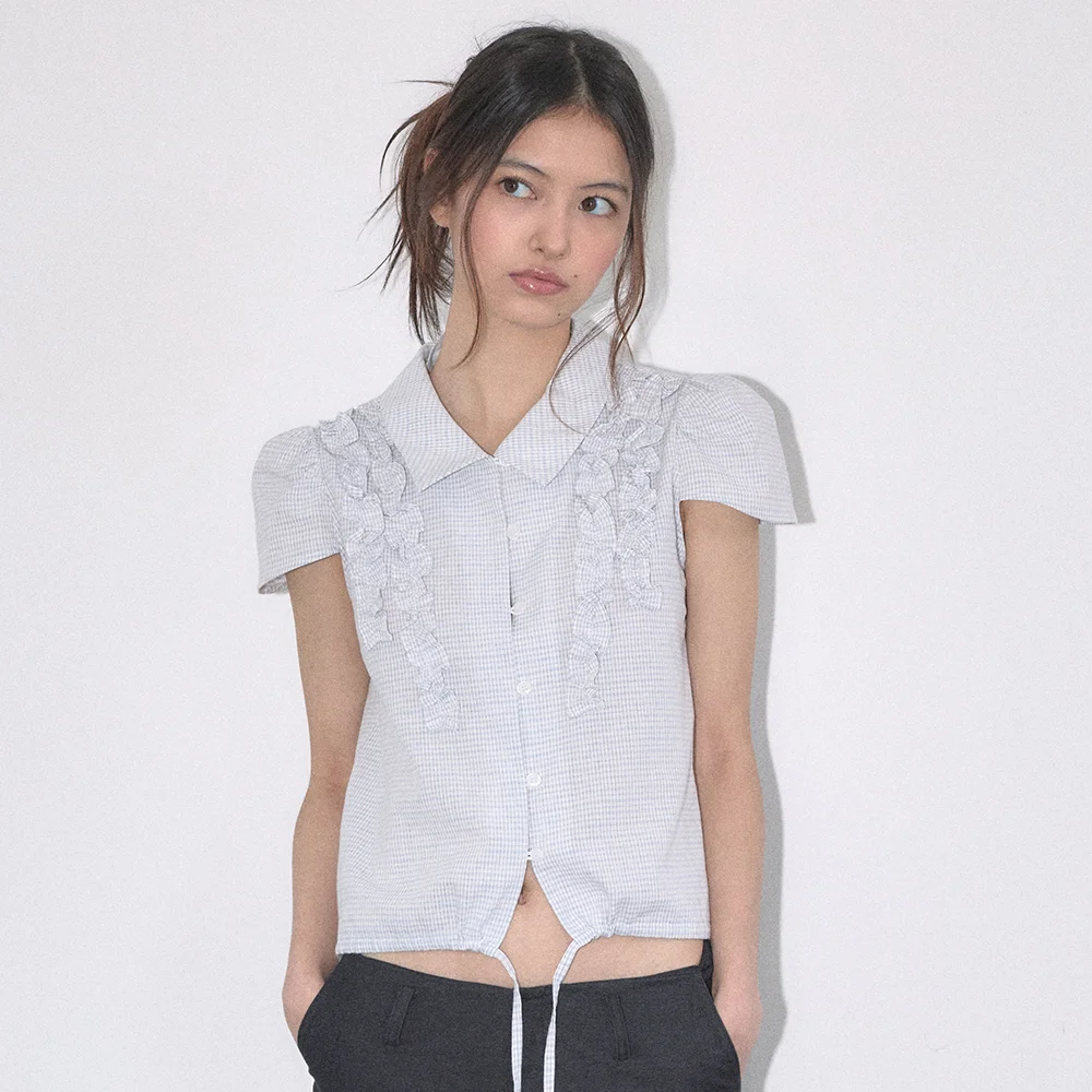 FRILL MIXED BLOUSE (LIGHT BLUE)