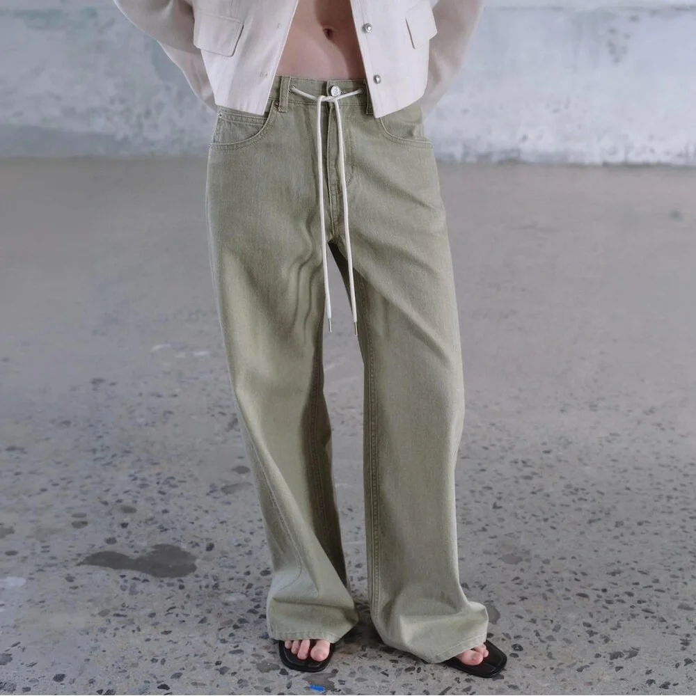 Summer Banding Wide Denim Pants Light Khaki (KE6321M52L)