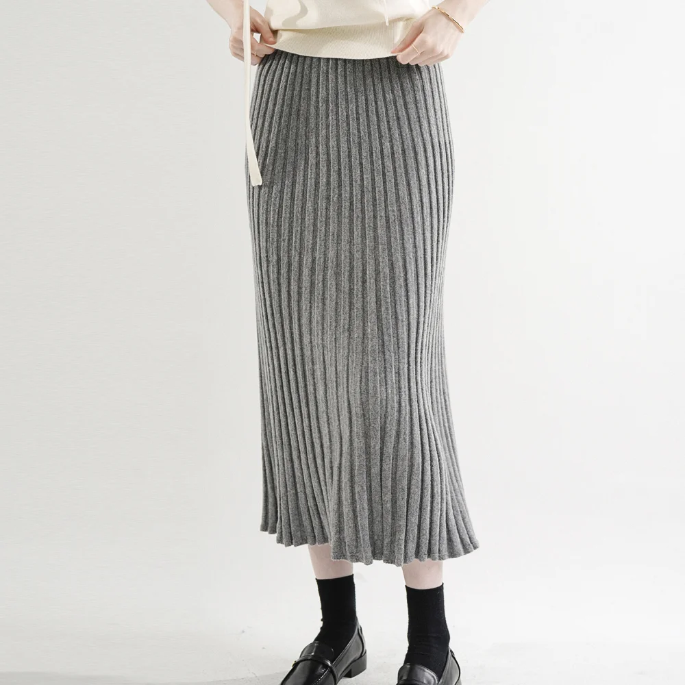 Ramswool Pleats Knit Skirt (gray)