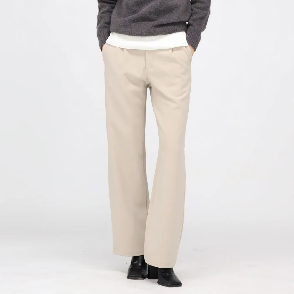 (加絨) Semi Wide Slacks Pants _Beige