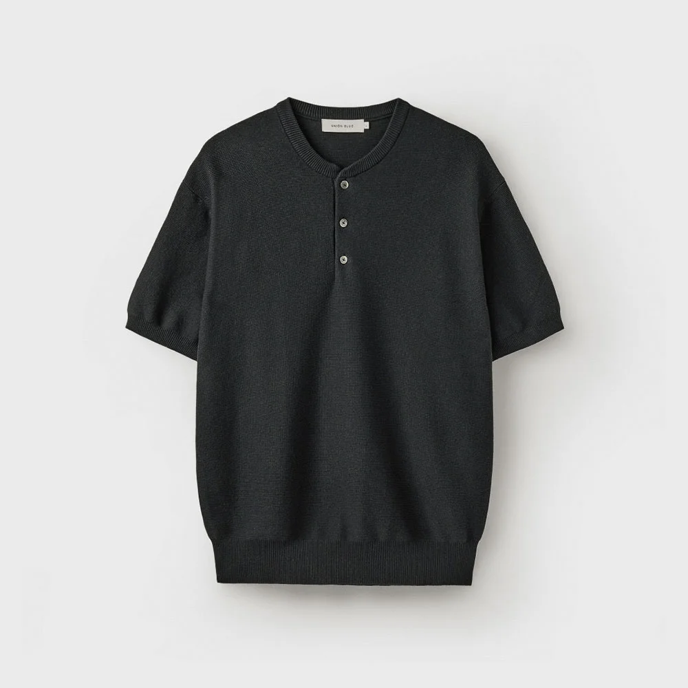 HARD TWIST HENLEY-NECK HALF KNIT