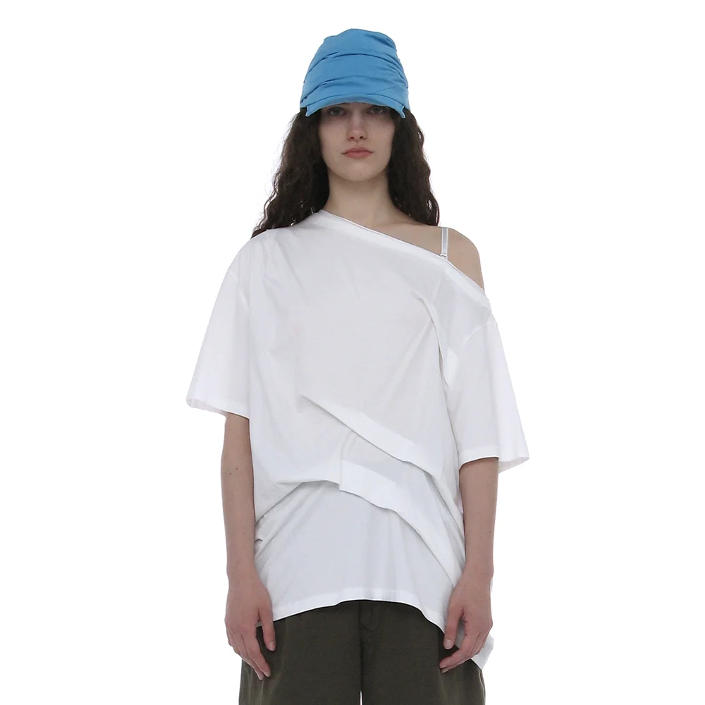DRAPE PIN-TUCK UNBALANCED TOP_WHITE