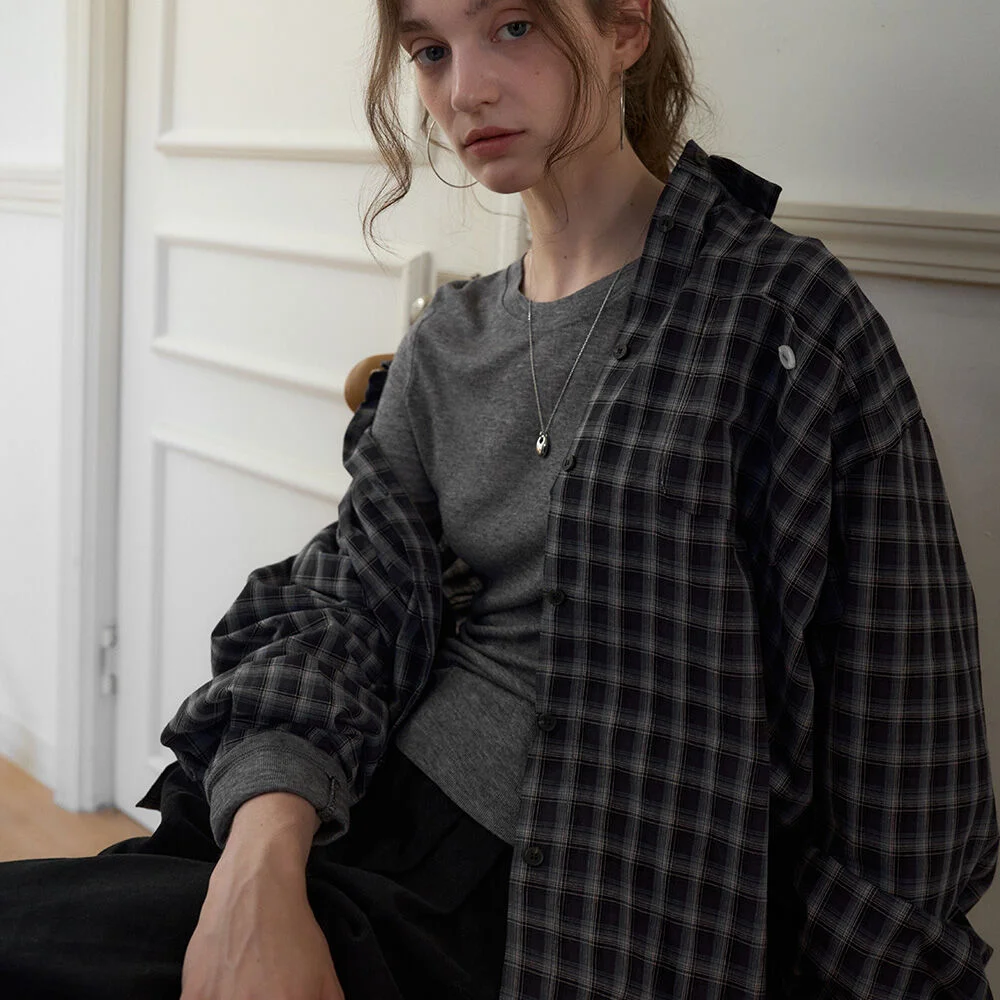 BERON CHECK OVERSIZED SHIRTS 2COL_NAVY