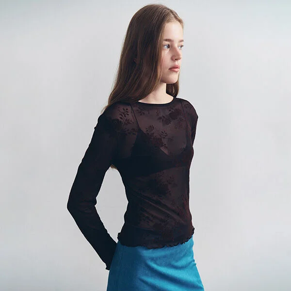 ROSE LACE LAYERED LONG SLEEVE D/BROWN