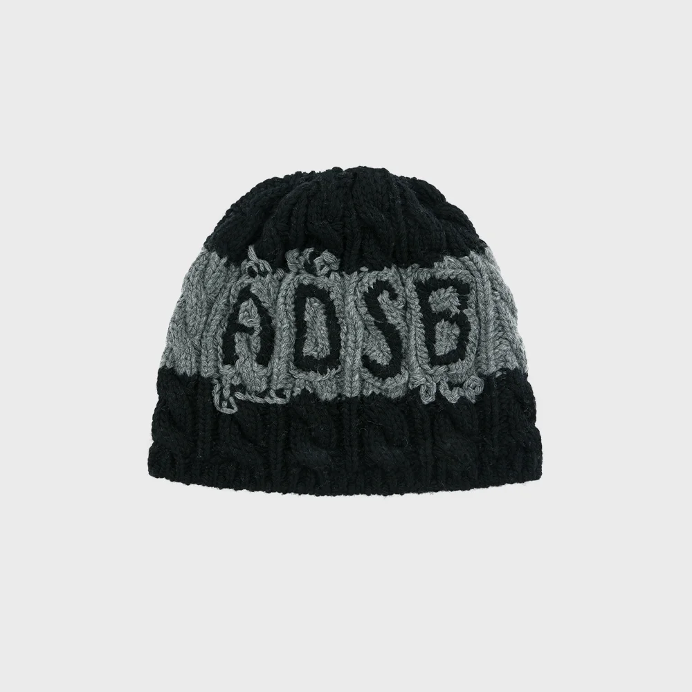 UNISEX ADSB CABLE CASHMERE BEANIE (BLACK/GREY)