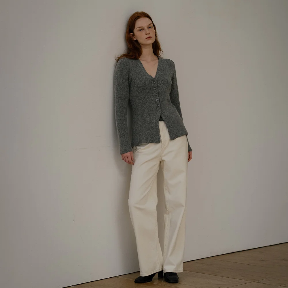 Volume sleeve V-neck knit cardigan _Gray