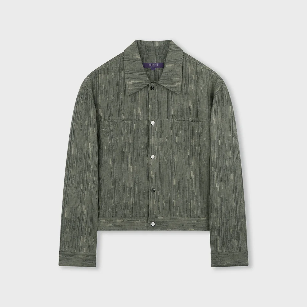 WASHED LINEN JACQUARD WORK JACKET OLIVE