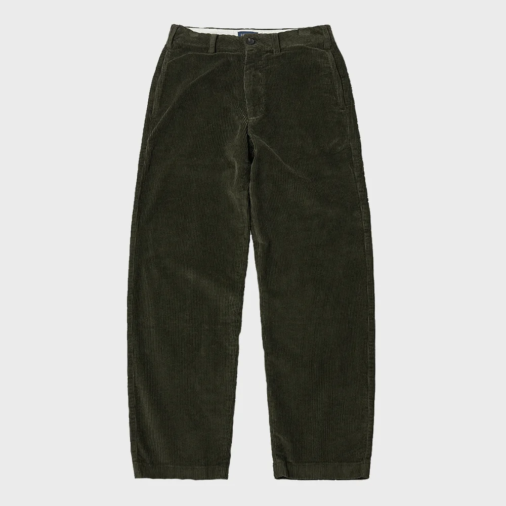 STRAIGHT-FIT CORDUROY PANTS -OLIVE