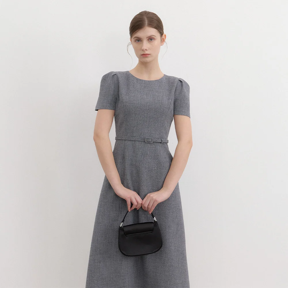 Basic Puff-Sleeve Flare Dress / Check(3Color)