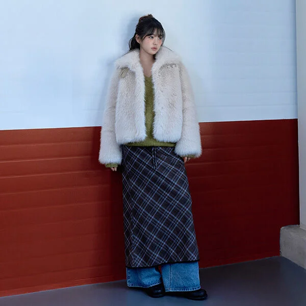 CHECK SLIM LONG SKIRT GRAY