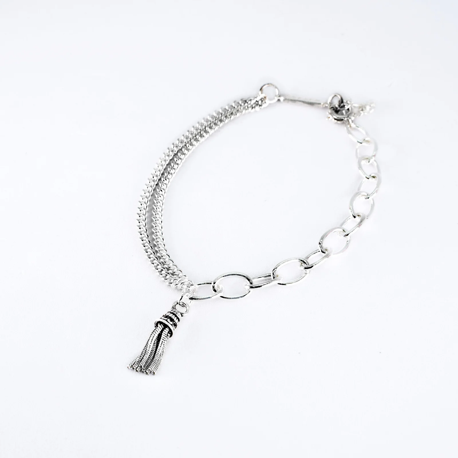 HR 367B_Tassel Half & Half Double Chain Bracelet