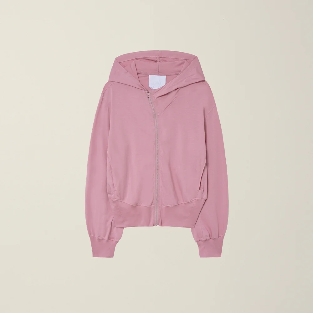 MENS CURVED HOODED COTTON ZIP JACKET (LIGHT FABRIC) POWDER PINK