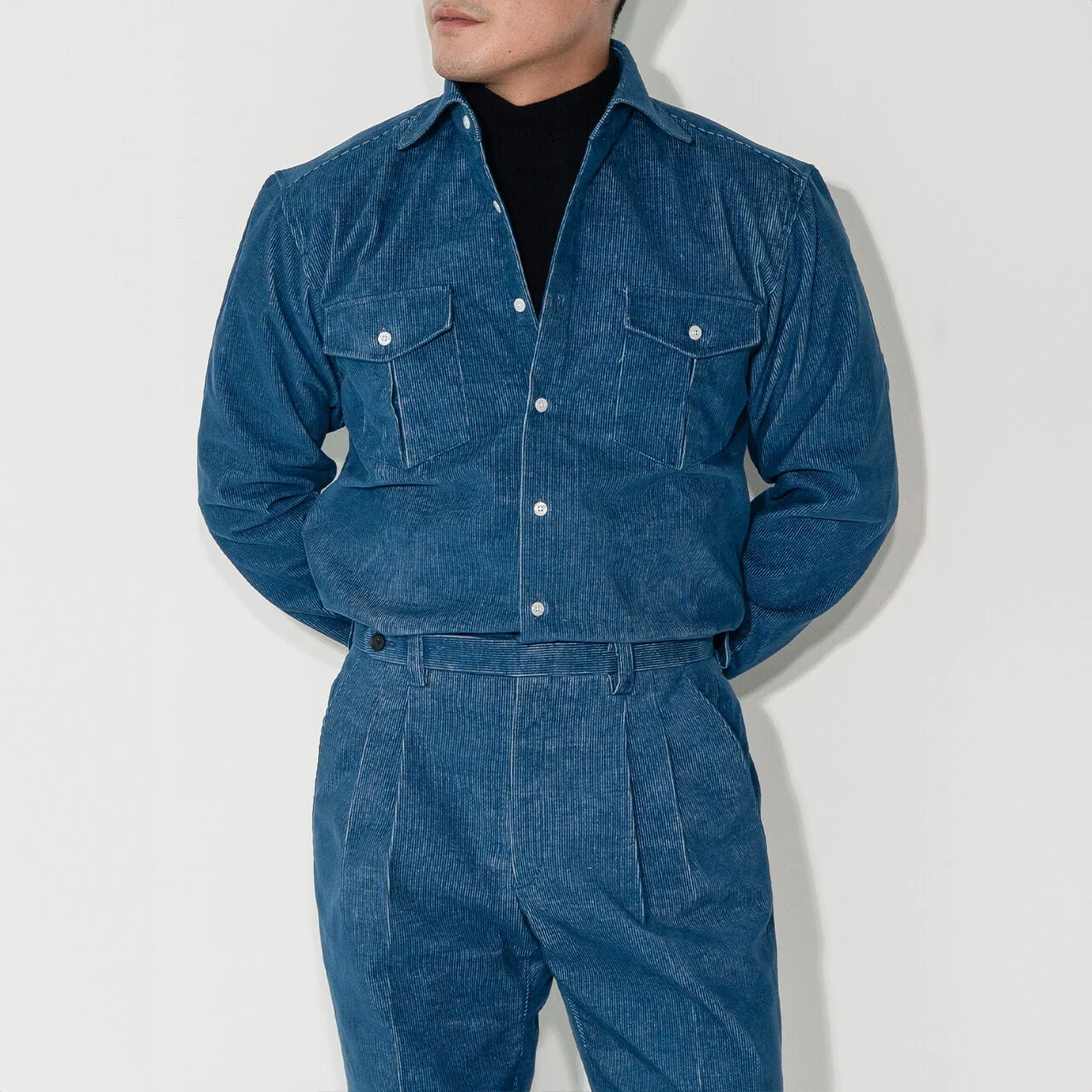 ALCSH017 雙口袋 牛仔 燈芯絨 襯衫_l.blue