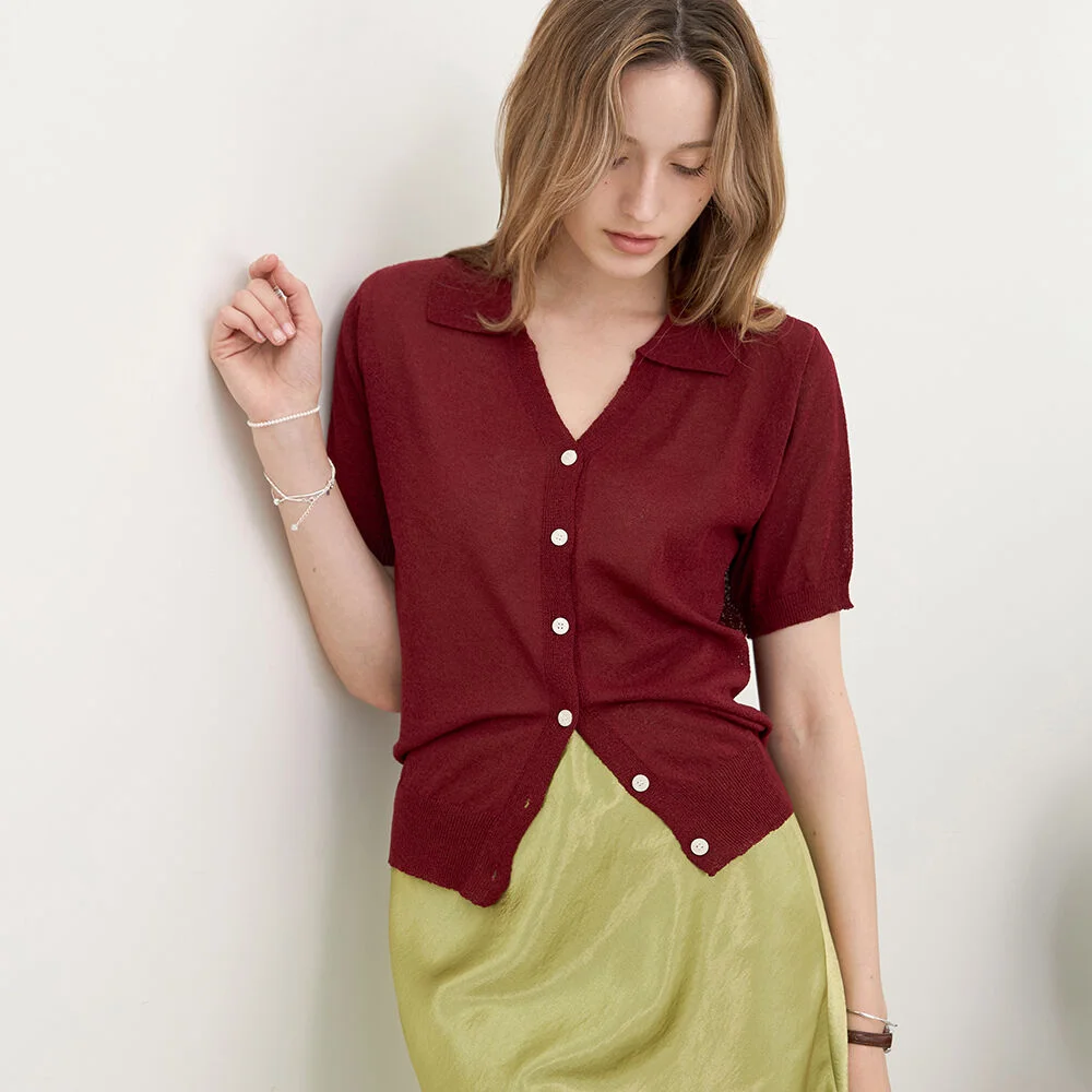 微風 圈圈紗 開襟 Cara Knit RED