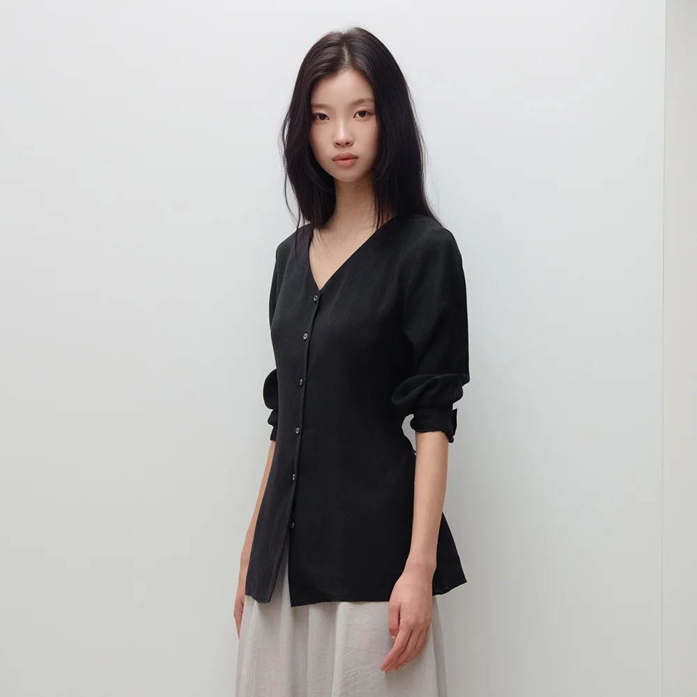 Notch Tencel Blouse (Black)