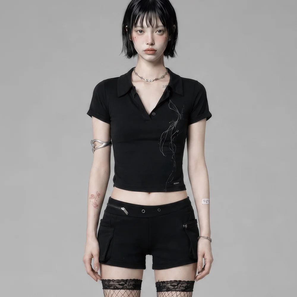 Rib Collar roll up shirring top (Black)