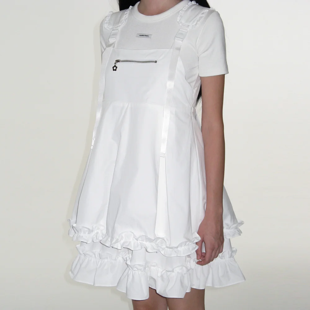 BUCKLE STRAP FRILL DRESS_WHITE