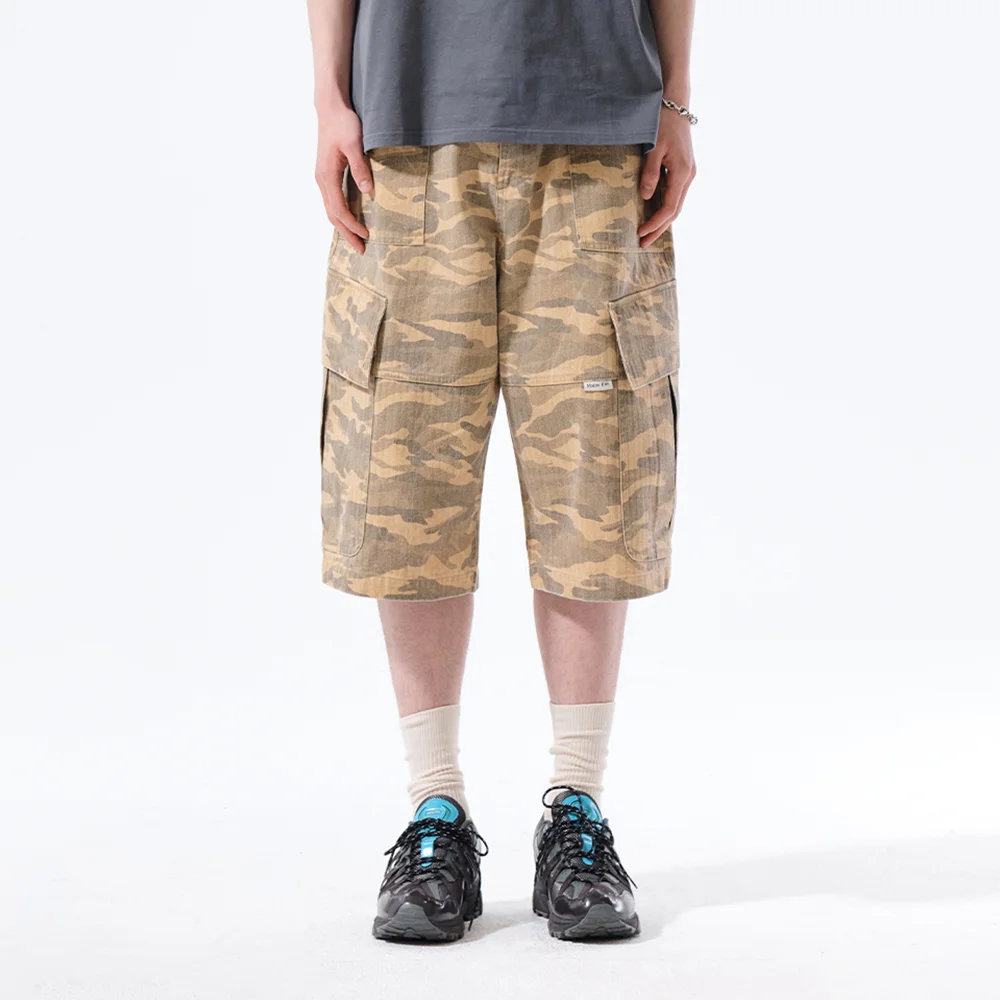 CAMOUFLAGE CARGO BERMUDA PANTS FOR MEN IN CAMEL