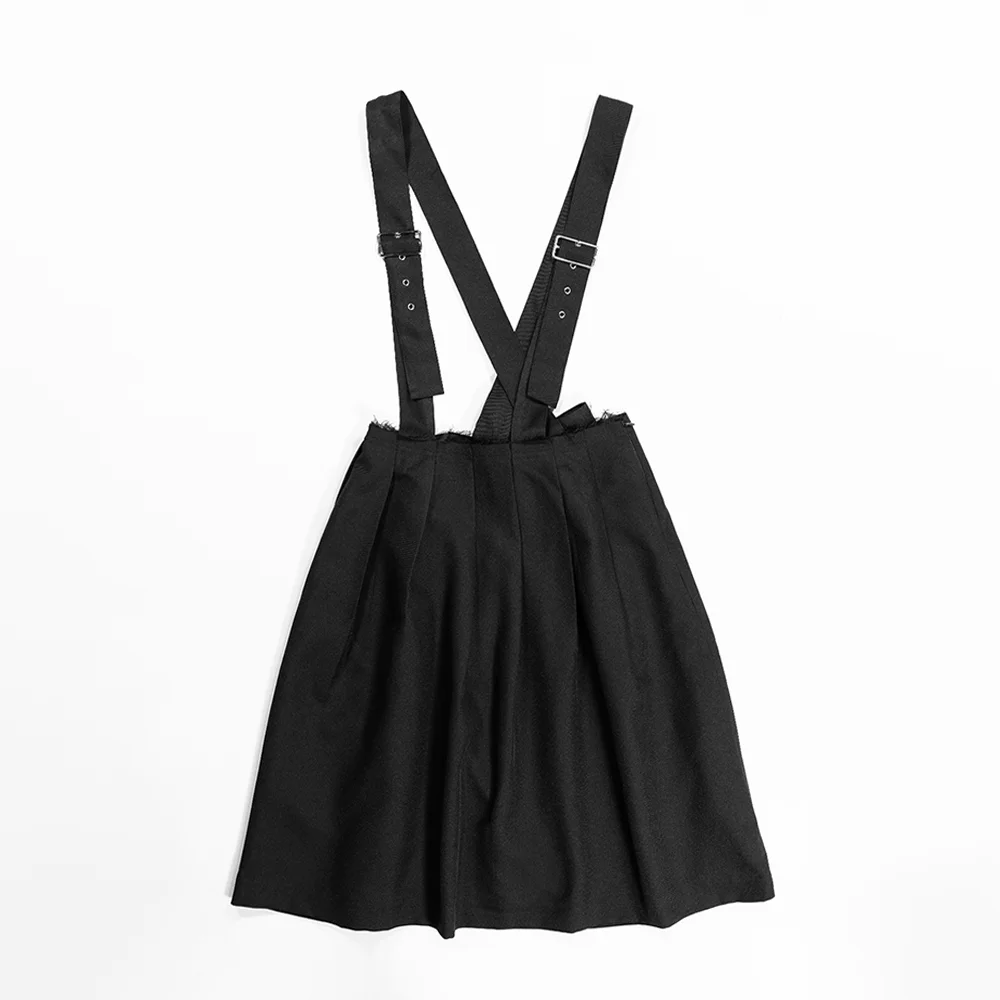 SUSPENDER CUTTING TWILL SKIRT - BLACK