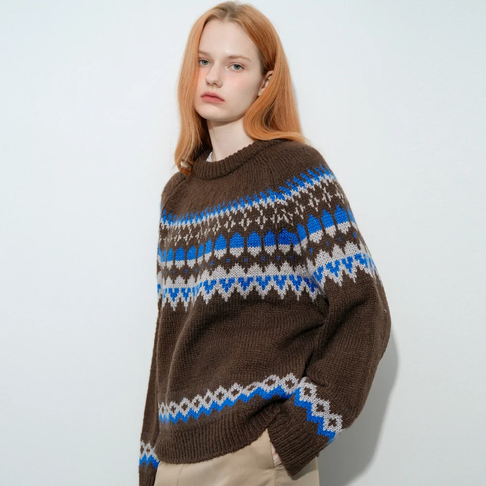Wool Jacquard Round Knit (Brown)