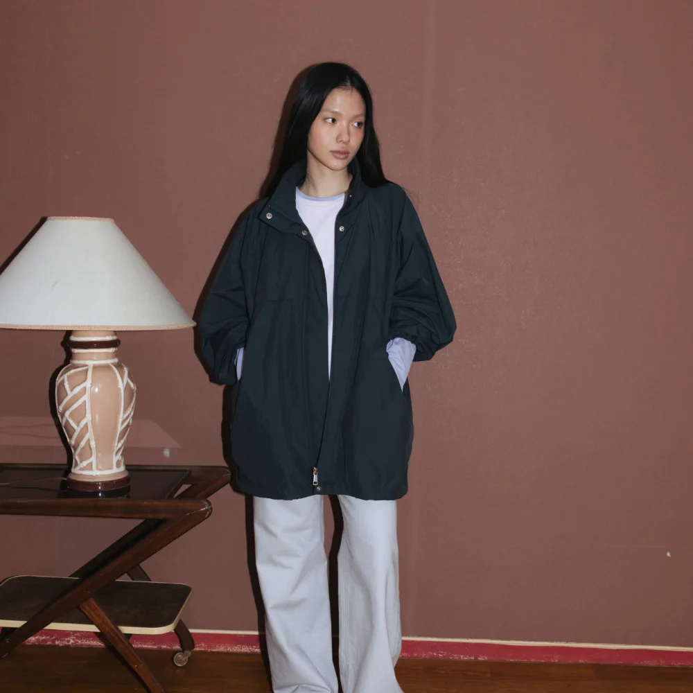 Nylon High Neck Jumper (White / Light Gray / Deep Teal)