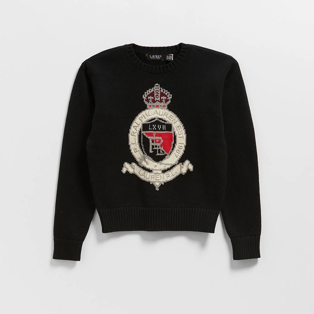 Intarsia 針織衫 Crest 純棉 毛衣 (BLACK)