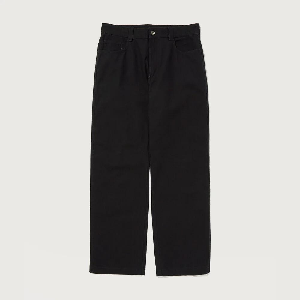 成衣 水洗 帆布 純棉 直筒 褲子 Black