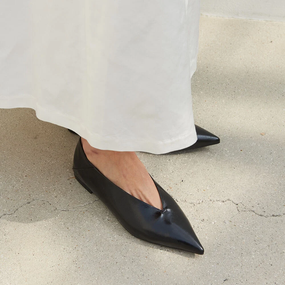 Inès Flat Leather Black
