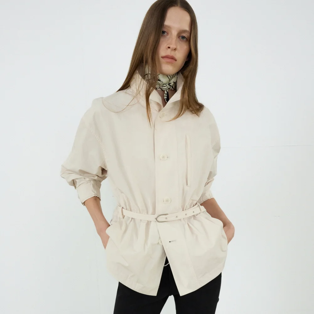 BELTED WINDBREAKER JACKET_IVORY