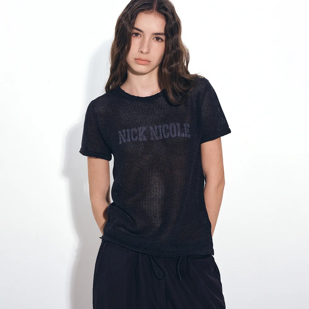NICOLE WASHED WAFFLE HALF KNIT_BLACK