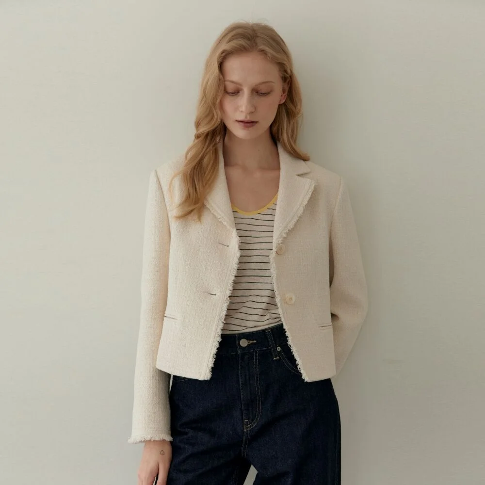 FRINGE TWEED JACKET BEIGE