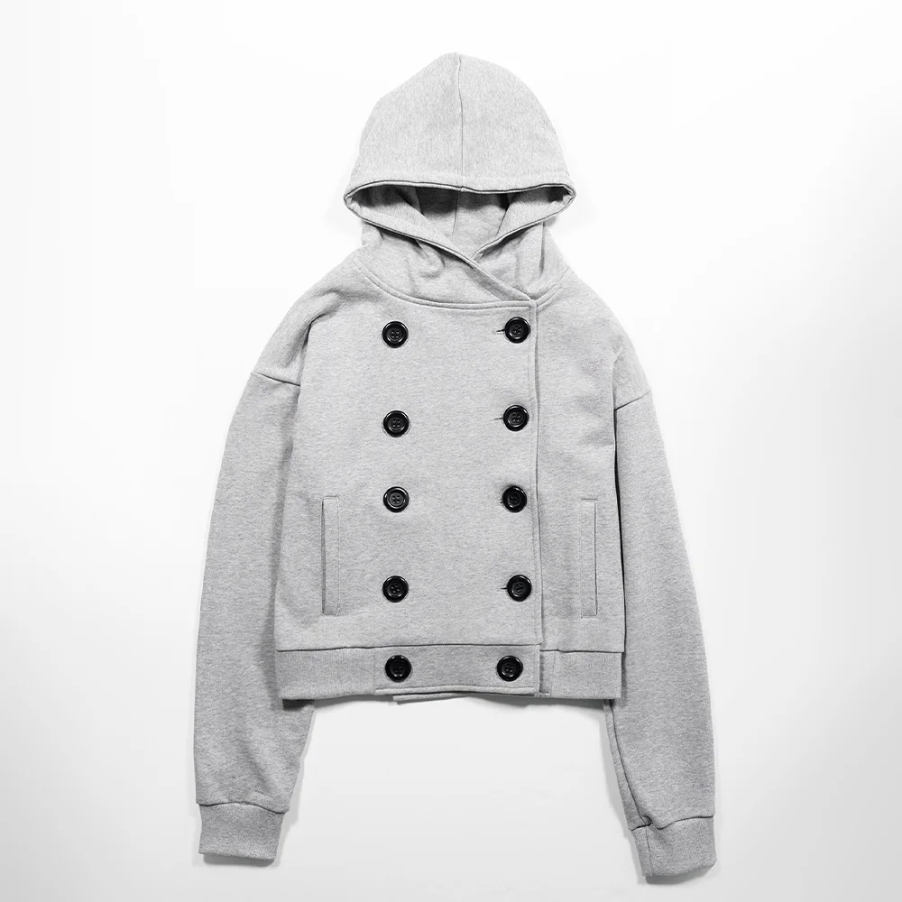 DOUBLE BUTTON NAPOLEON HOODIE - GRAY
