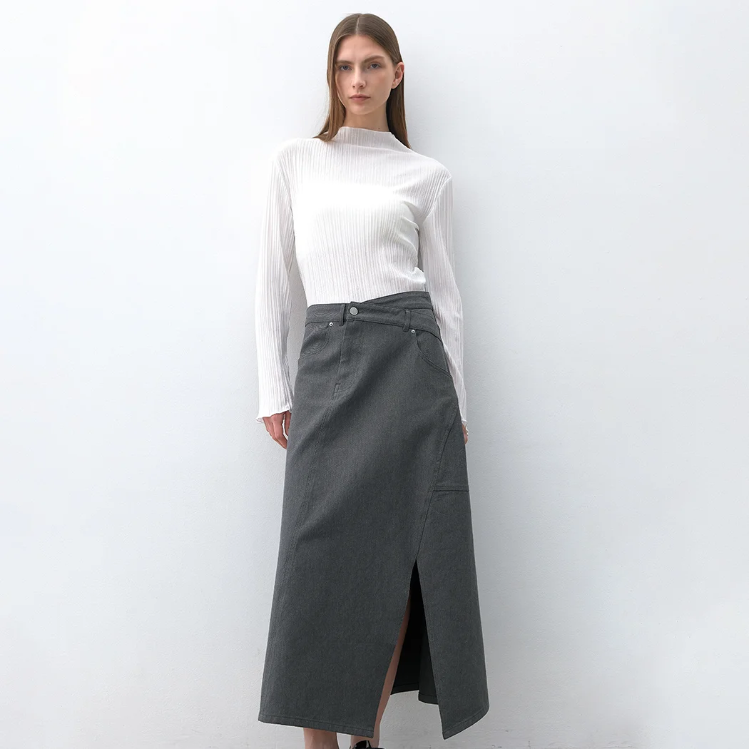 DIAGONAL UNBALANCE DENIM SKIRT(SK-4996)_2Colors