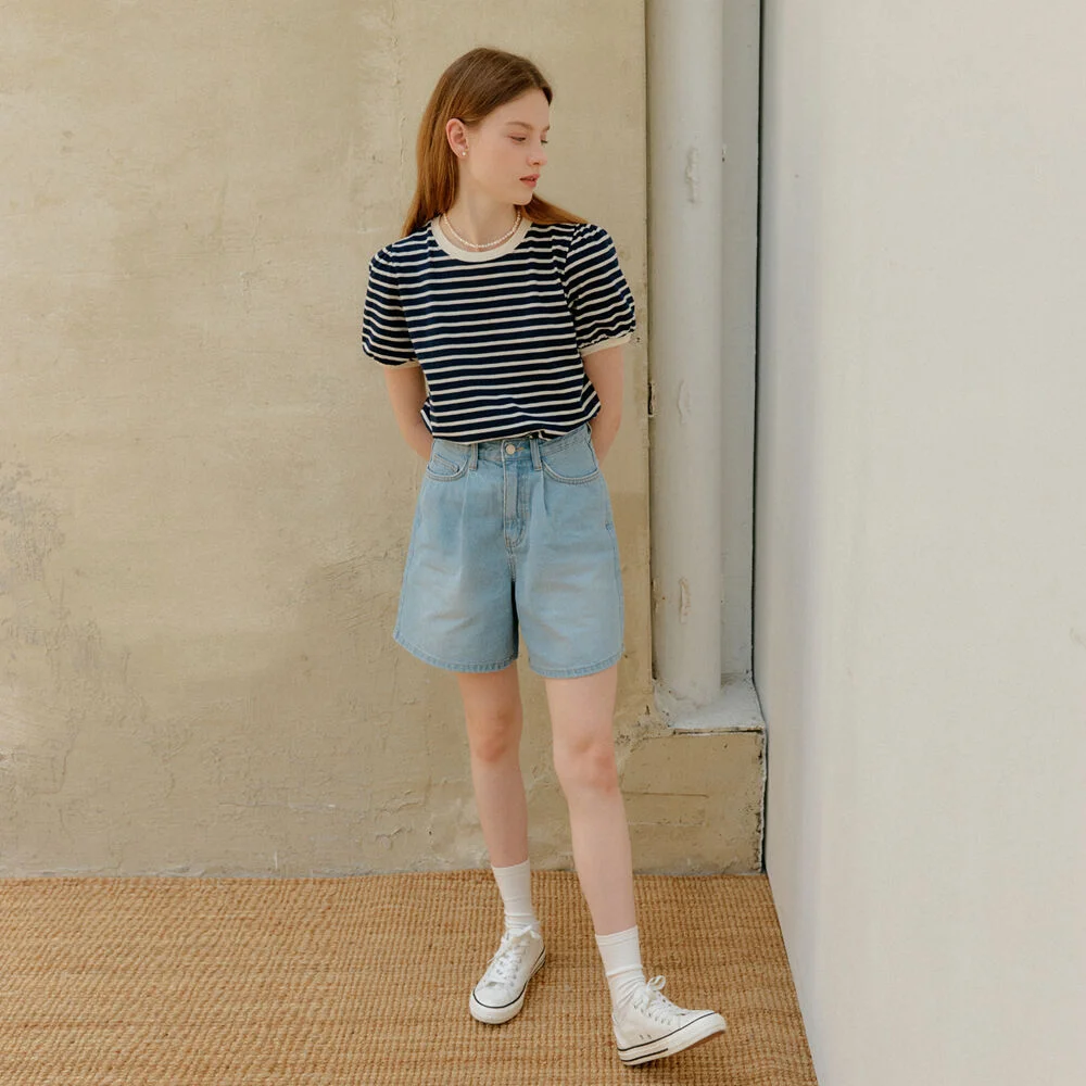 DENIM TUCKED PANTS_BLUE