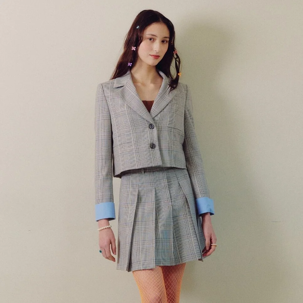 Check Fun 撞色 袖口 短 外套 SWJKNC4000