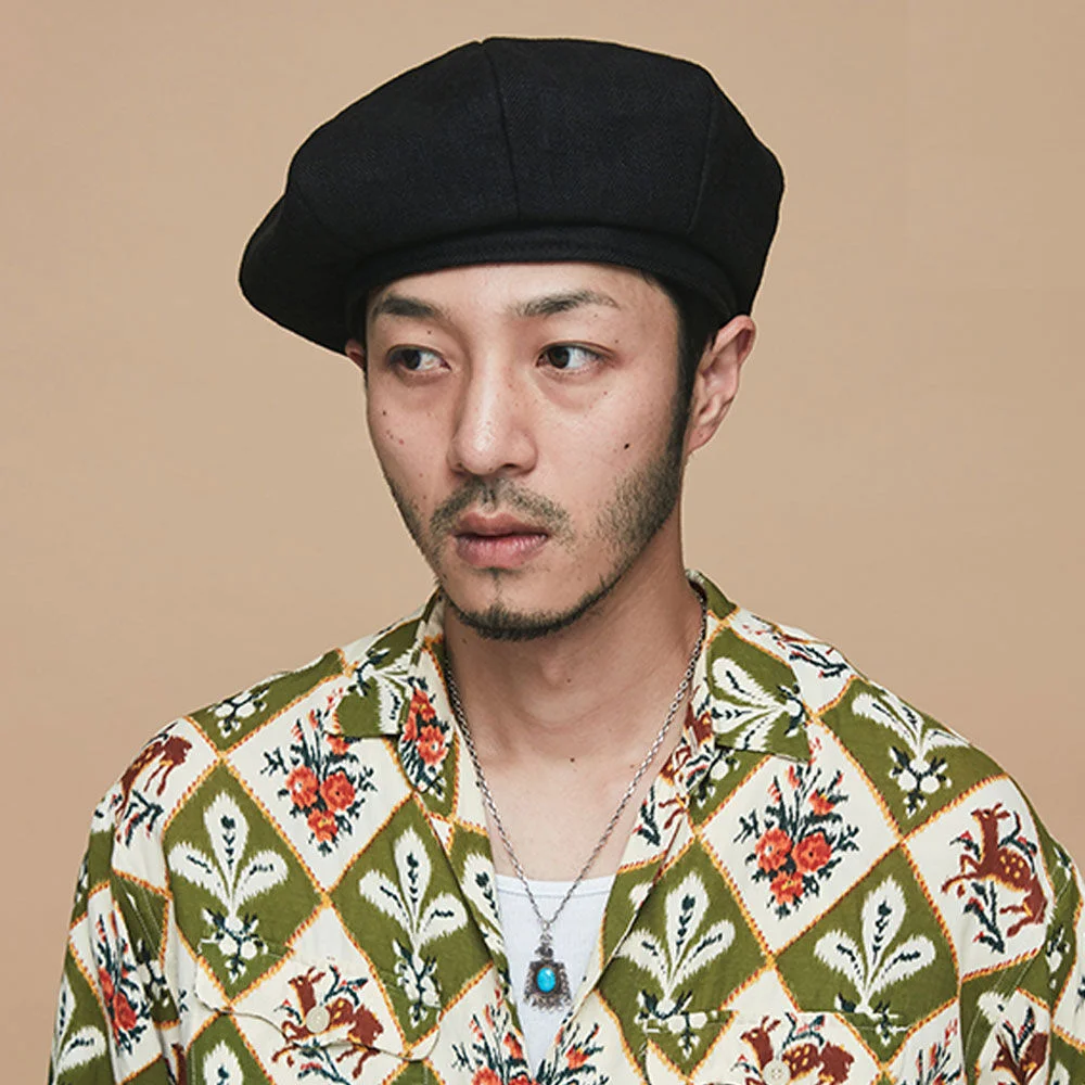 (herringbone) Linen beret - black