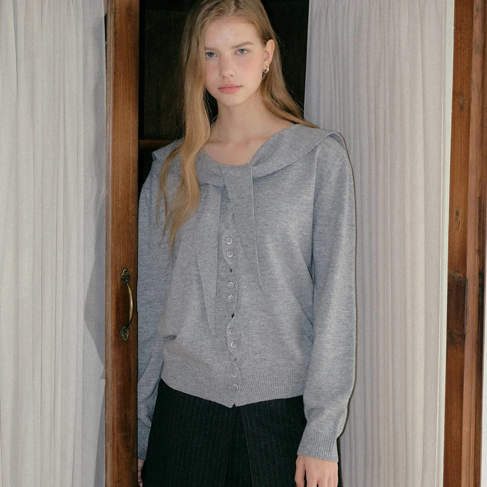 comos 1640 sailor collar wave-button cardigan (light melange)