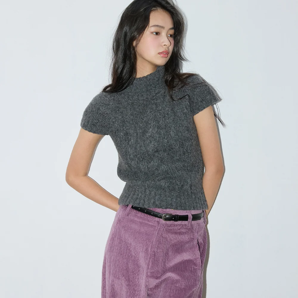 TURTLENECK CABLE WOOL KNIT CHARCOAL