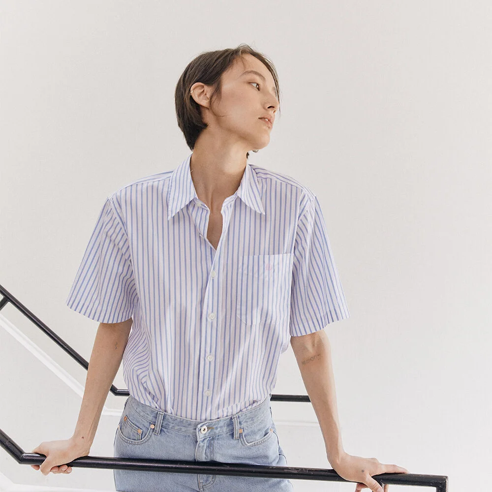 Claude Stripe Half Shirt by SHUTTLE NOTES