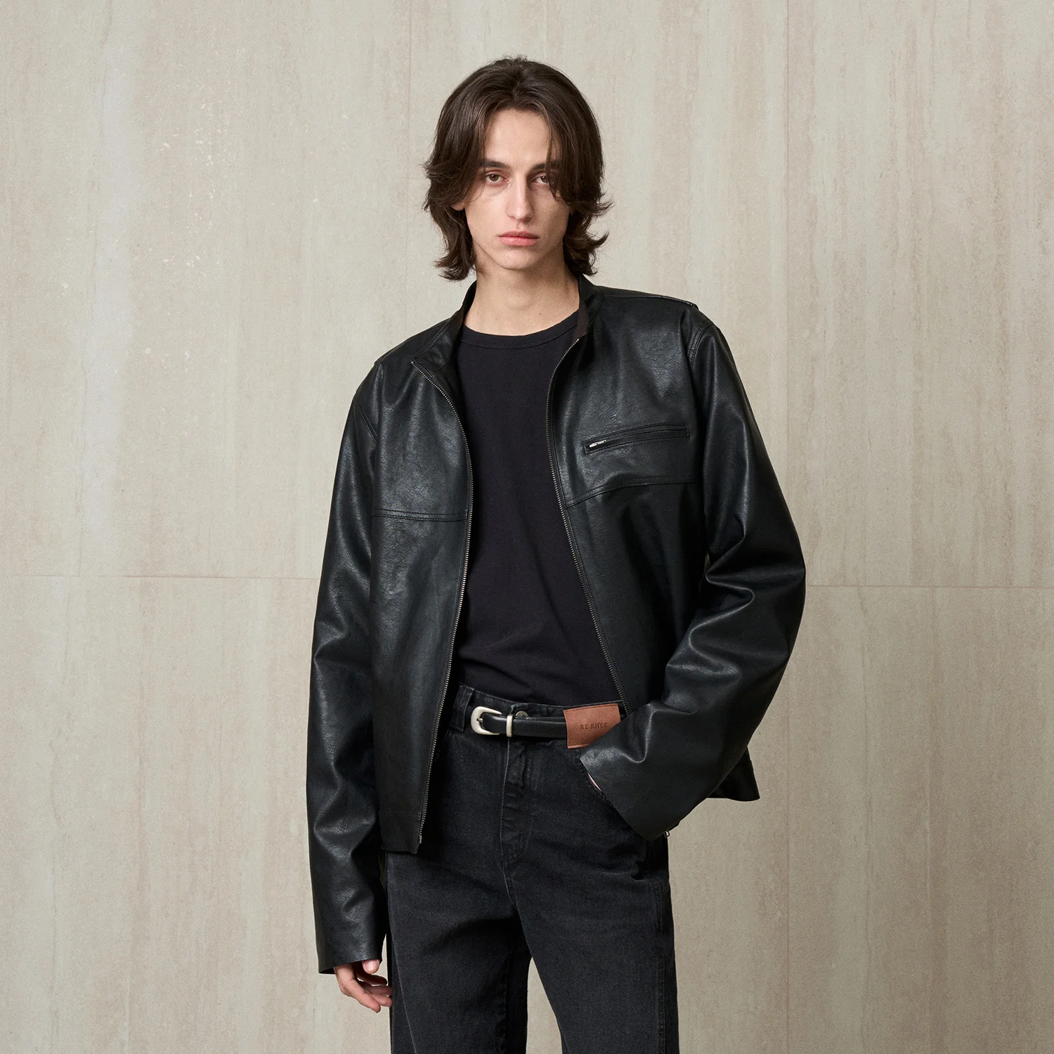 FAUX LEATHER BIKER JACKET BLACK